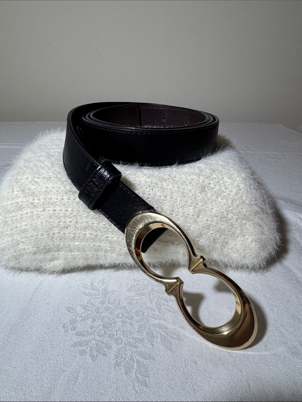 Coach Black Leather Belt with Gold Double-Loop Buckle